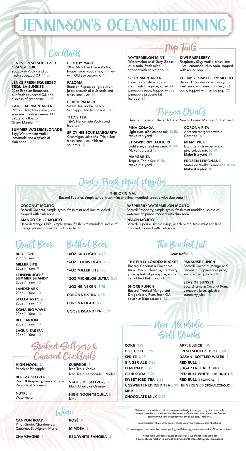 Oceanfront Dining Menu 2022 | Jenks